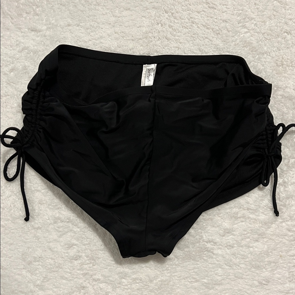 Black Ruched 1X Surfside Women’s Full Coverage Swimsuit‎ Bottoms